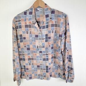 Le Caviar Vintage Womens Funky Abstract Button Down Shirt size M Multi Geometric